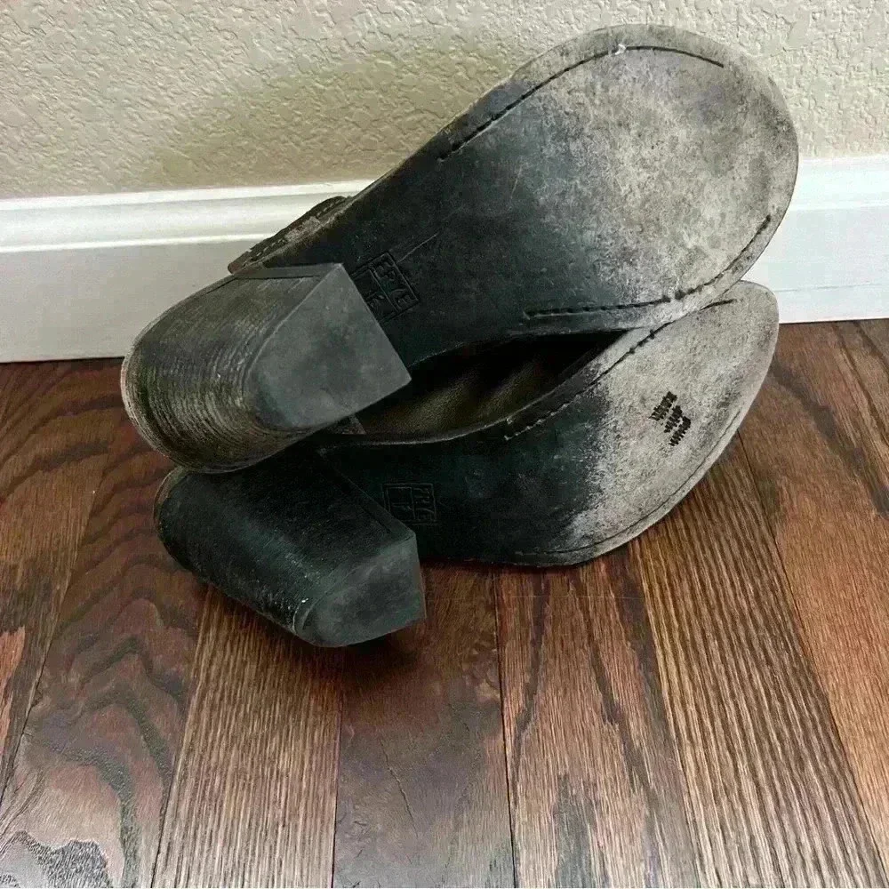 Frye Izzy Artisan Peep Toe Mule Booties Wm Sz 9 B Brown Leather Slingback Sandal